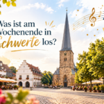 Veranstaltungen Schwerte Wochenende: Grafik mit Schwerter Marktplatz, Kirchturm und Symbolen für Musik und Theater zum 26. und 27. September 2026