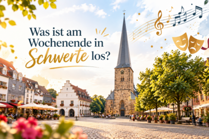 Veranstaltungen Schwerte Wochenende: Grafik mit Schwerter Marktplatz, Kirchturm und Symbolen für Musik und Theater zum 26. und 27. September 2026