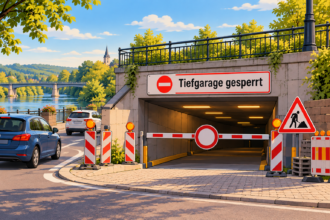 Gesperrte Tiefgarage in Schwerte während der Sanierungsarbeiten im September 2026